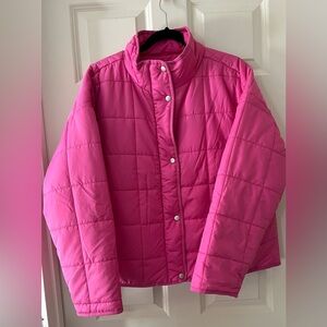 Women’s NWT Thread & Supply pink quilted puffer barn jacket zipper/snap size L